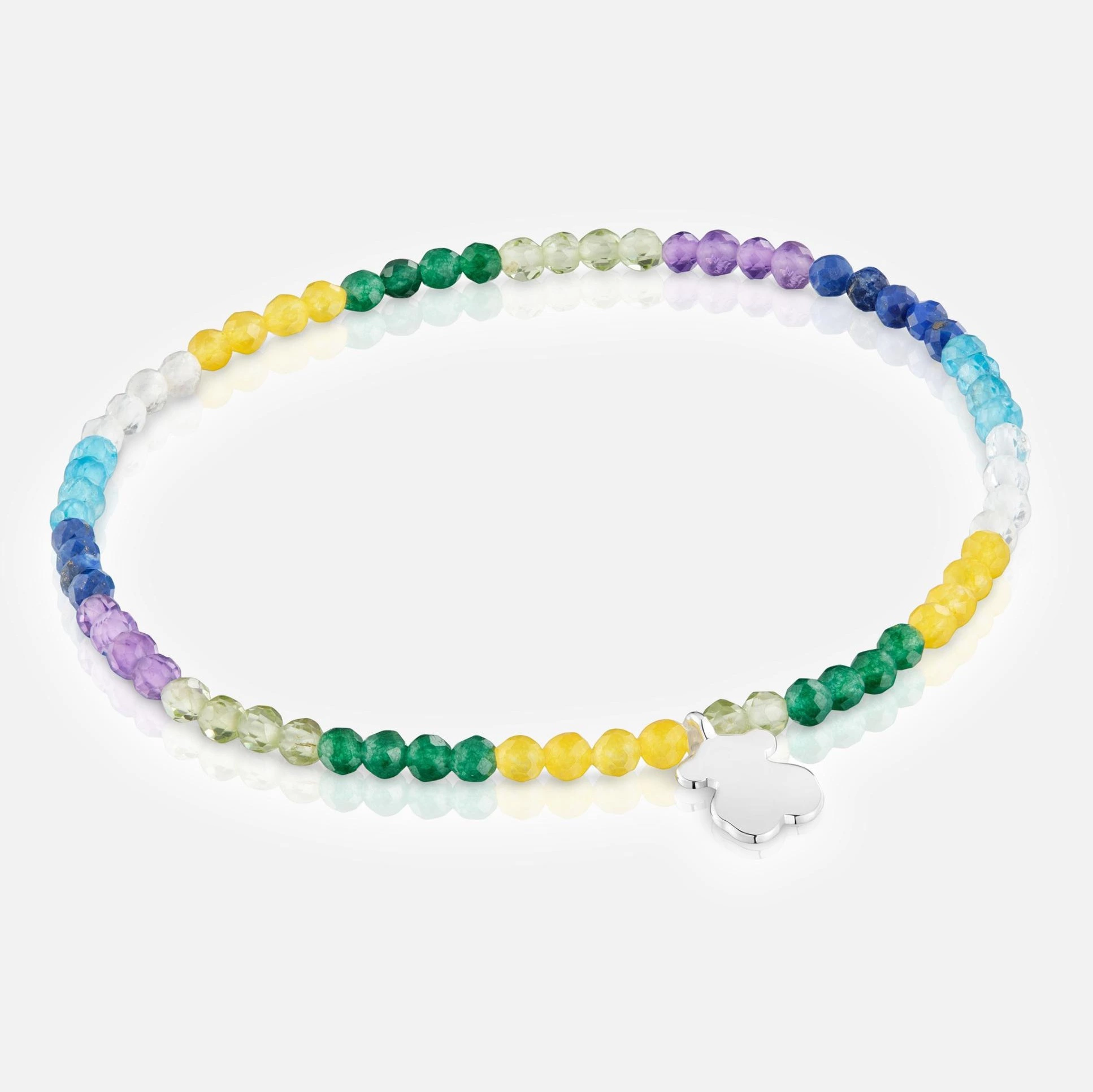 Pulsera con charms motivos elástica con gemas y oso de plata Multicolor Tous

