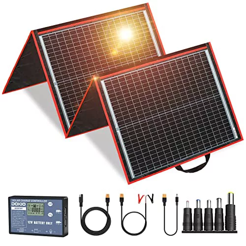 DOKIO Kit Panel Solar Plegable Portátil 160W 18V Monocristalino para cargar 12V Batería, ideal embarcaciones, camping, caravanas