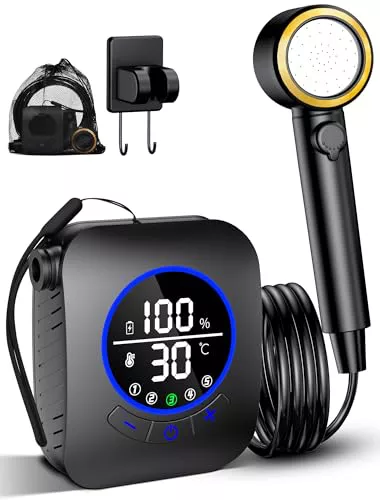 Duchas de Acampada, Ducha Portatil Camping Bateria 8000mAh, Ducha de Camping Portátil con Bomba e Manguera de Ducha de 2m, para Camping, Limpieza de Mascotas, Jardín, Lavado de Coches