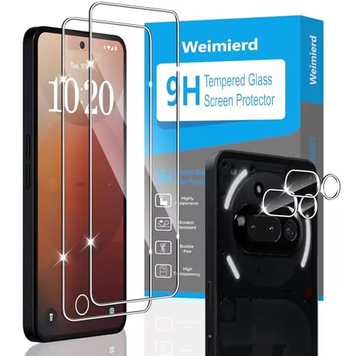 Weimierd Protector de Pantalla para Nothing Phone 3A, 2 Piezas Vidrio Templado y 2 Piezas Protector de Lente Cámara, 9H Dureza， Cristal Templado Protección