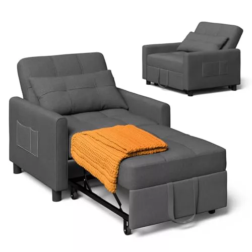 Xbro Sofá Cama Convertible Sillón Cama Plegable 3 en 1 con función de Cama, sofá Cama Ajustable con cojín y Saco, sillón con función de Dormir para apartamento pequeño (Gris Oscuro)