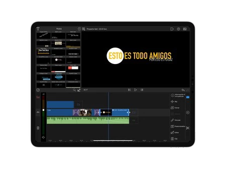 オーディオ、テキスト、トランジション、画像を含む LumaFusion タイムライン。