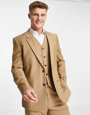 Chaqueta de traje color camel de corte slim de ASOS DESIGN
