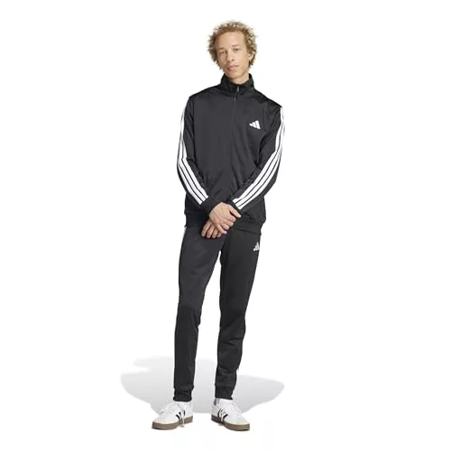 adidas Hombre SPORTSWEAR BASIC 3 STRIPES TRICOT TRACKSUIT, Black, L
