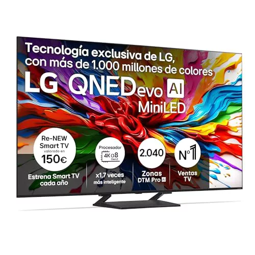 LG 55QNED93A6A - TV 55", 4K QNED EVO, Smart TV, WebOS 25, Procesador Potente e Inteligente