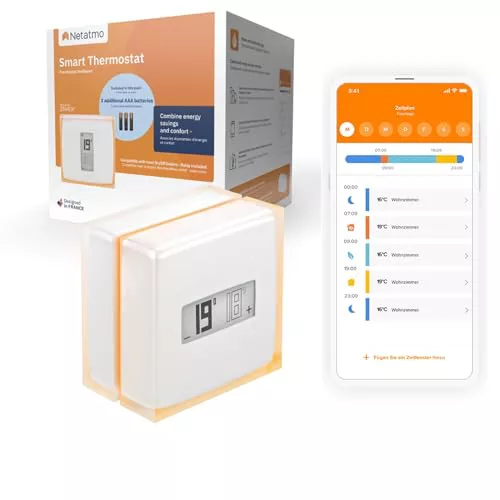 Netatmo Termostato Inteligente y Conectado de Ahorro de energía, WiFi, controla la calefacción de Forma remota Mediante la aplicación|Compatible con Calderas Individuales, NTH01-AMZ