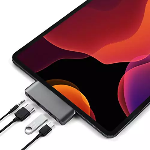 SATECHI 4 en 1 Adaptador Portátil Pro Hub USB C con HDMI 4K@60Hz, Carga PD 60W, Puerto de Audio 3,5 mm y USB-A 3.0 para iPad – Diseñado para iPad Pro 2018 y posteriores – Gris Espacial