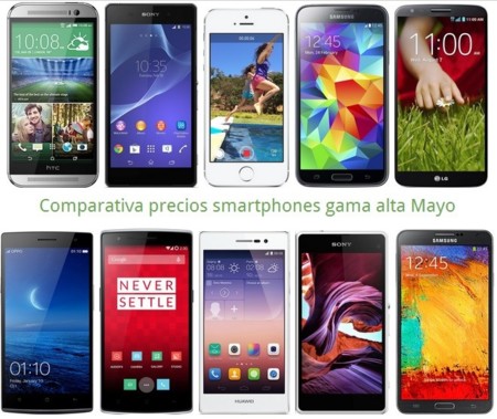 Comparativa Precios Galaxy S5, LG G2, HTC One M8, Xperia Z2, iPhone 5s y otros gama alta en Mayo