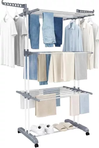 FUREINSTORE Tendedero de Ropa Plegable con Ruedas