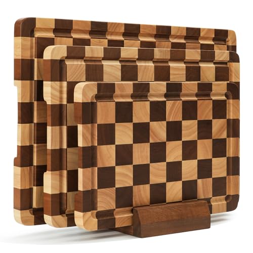 Set de 3 tablas de cortar de madera con soporte
