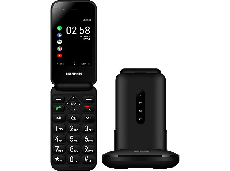 Móvil - Telefunken S740, Plegable, Para mayores, Bluetooth, 512 Mbit+4 GB