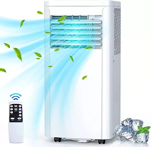 Aire acondicionado portátil RINTUF, 2,5 kW 9000 BTU/h, aire acondicionado portátil con calefacción, ventilación, deshumidificación y aire acondicionado, equipado con manguera de escape,70 m²