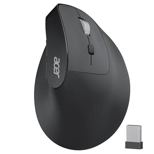 acer Ratón Inalámbrico Ergonómico, Ratón Vertical Recargable 2,4GHz con 3 dpi Ajustables, 6 Botones, Mouse Ergonómico de Oficina Wireless Mouse Vertical para Windows, Mac OS, Linux, Chrome OS, etc.