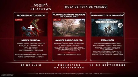 Assassin's Creed Shadows será un mejor juego. La expansión, gratis para los que reservaron el juego, tiene fecha junto a otras mejoras