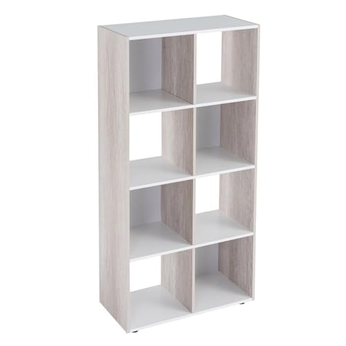 Estantería Cubo 8 huecos de laminado blanco y roble