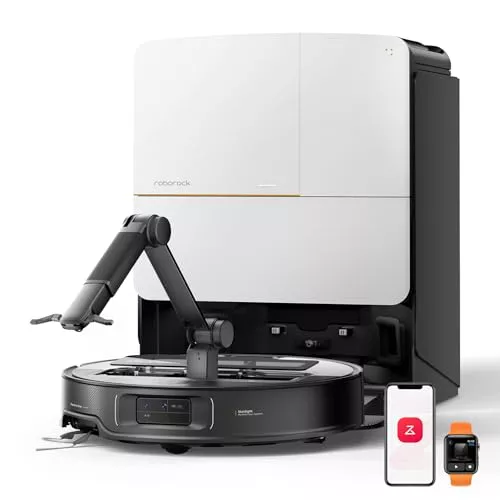 roborock Saros Z70 Robot Aspirador con Brazo Mecánico OmniGrip Plegable de 5 Ejes, Succión de 22000 Pa, Doble Sistema antienredos, Diseño Ultrafino de 7,98 cm y Evitar 108 Tipos de Obustáculos, Plata