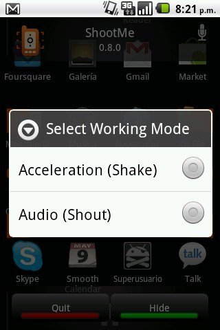 Opciones de captura de ShootMe