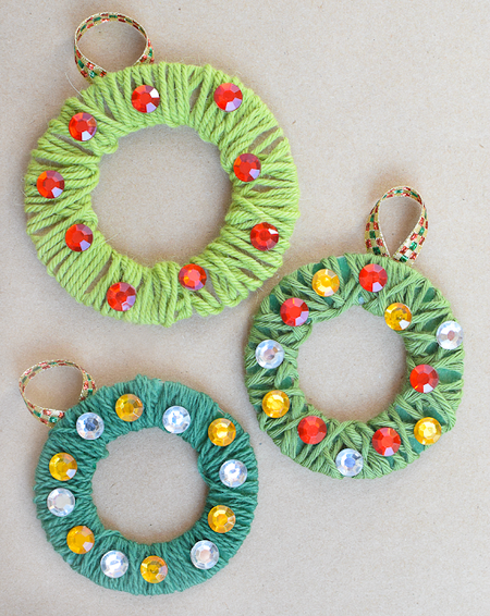 Yarn Wreath Christmas Ornament Craft Kids 6
