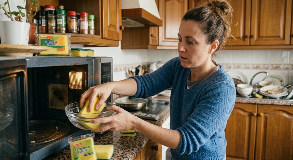Meter un estropajo en el microondas: de idea genial a catástrofe en la cocina solo hay un par de pasos 