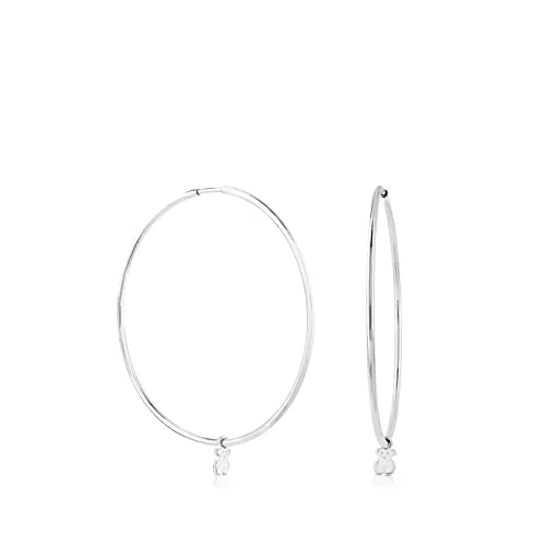 TOUS Pendientes de Aro de Plata de Primera Ley para Mujer con Motivo de 4 cm y Cierre Criolla, Elegante y Versátil, Colección Tous Bear