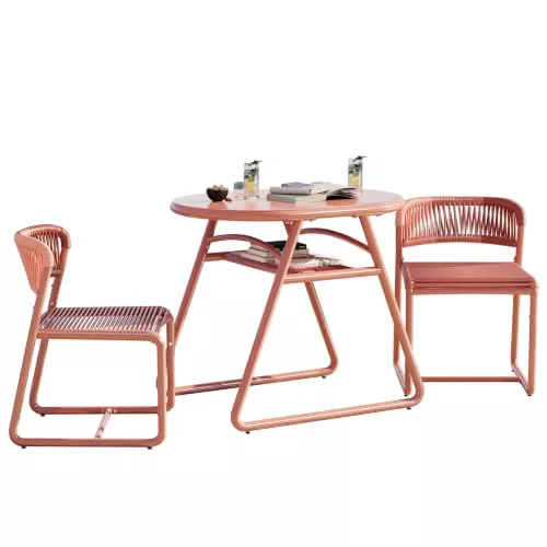 Garvee Mesa y Sillas Terraza, 1 Mesa con Estante y 2 Sillas Apilable