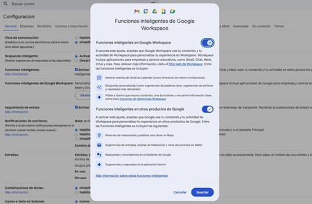 Desactivación de funciones inteligentes en Gmail
