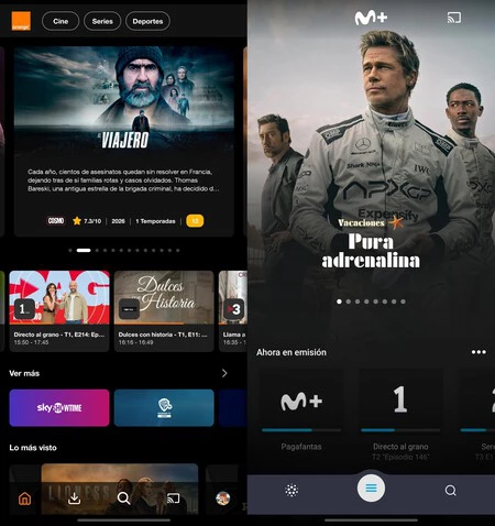 Izquierda, Orange TV Libre; derecha, Movistar Plus