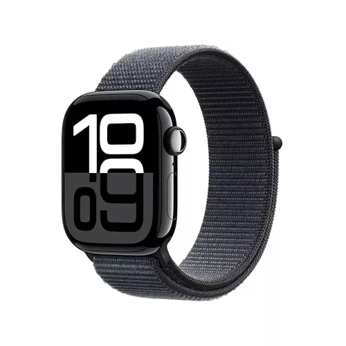 Apple Watch Series 10 GPS Smartwatch con Caja de Aluminio Negro Brillante de 42 mm y Correa Loop Deportiva Tinta - Talla única. Monitor de entreno, Pantalla Retina Siempre Activa y Neutro en Carbono