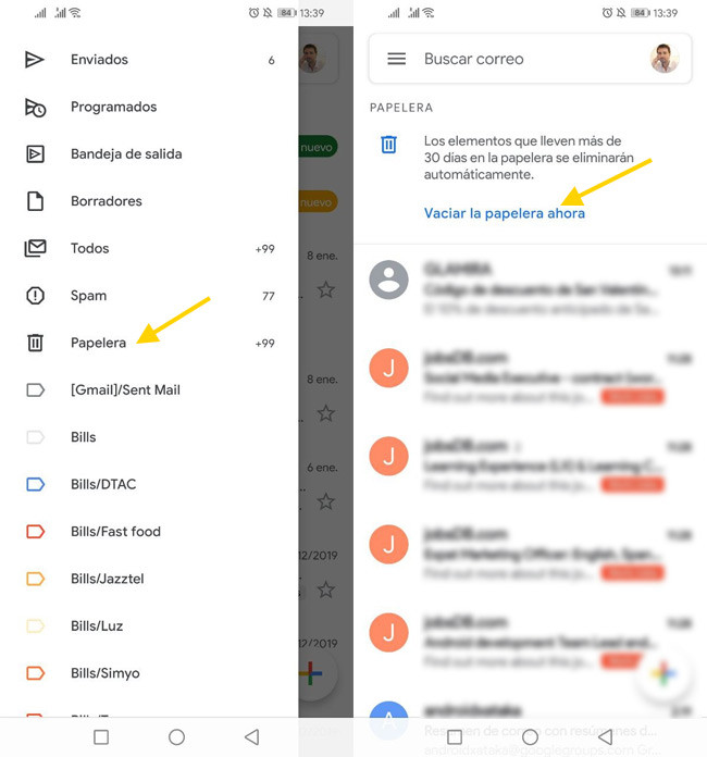Cómo vaciar la papelera de Android Cómo vaciar la papelera de Android