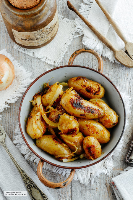 Papitas salteadas con mostaza dulce. Receta de guarnición