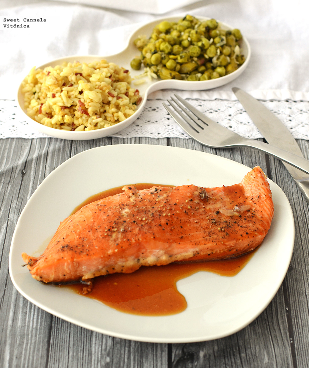 Salmón con salsa de soya y Maple. Receta saludable