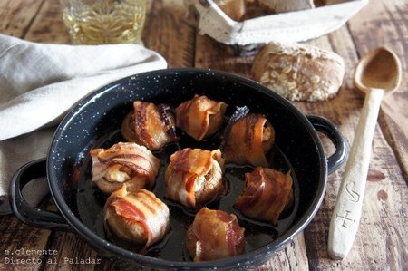 Champiñones con tocino, nueces y queso de La Peral. Receta