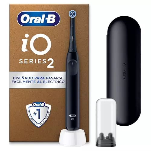 Oral-B iO 2 Cepillo de Dientes Eléctrico Negro Noche, 1 Cabezal, 1 Estuche De Viaje, 1 Soporte de Recambios de Viaje, 3 Modos De Cepillado, Sensor De Presión y Temporizador, Diseñado por Braun