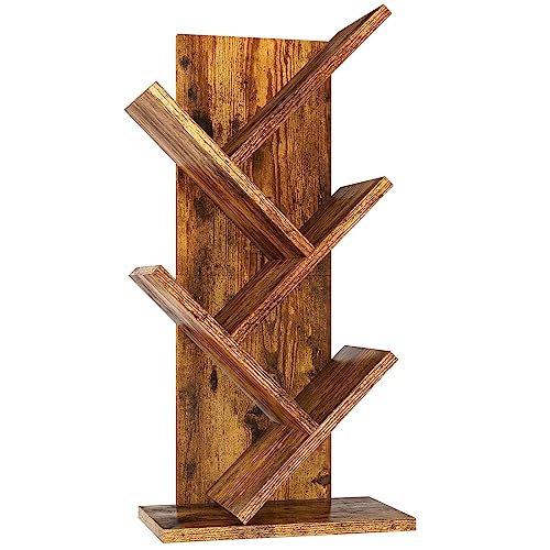 YMYNY Estantería de árbol, Librería, Estante de Pie para Libros, Librería Vertical para salón, Sala de Estar, Dormitorio, Oficina, 60 cm, Marrón Rústico