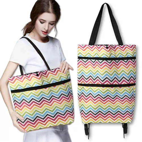 FGXY Carro de La Compra Plegable, Bolsa de Compras de Tela Oxford, 3 Ruedas, Impermeable y Antiincrustante (Rayas Ondulantes)