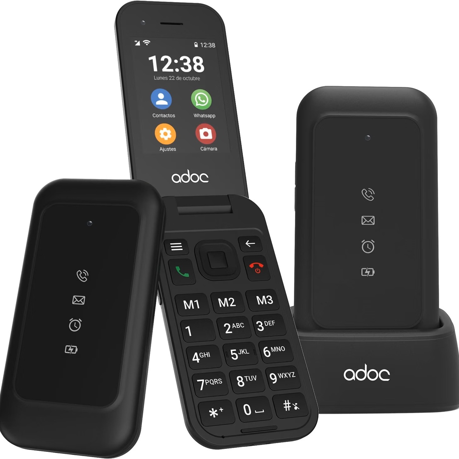 ADOC SC04 Móvil para Mayores con Whatsapp | Teléfono 4G de Tapa con Pantalla Táctil y Teclas Grandes | Botón SOS | Base de Carga | WiFi, Bluetooth | Teléfono Fácil de Usar para Personas Mayores