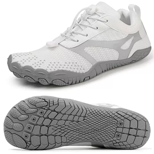Hombre Mujer Barefoot Minimalistas Zapatillas de Trail Running Ligeras y Respirable Zapatos Descalzos Gym Playa Calzado de Deportes Acuaticos para Correr Senderismo Beach Surf Yoga Blanco 38 EU