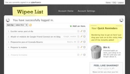 Wipee-list, sencillo y elegante servicio de To-Do list