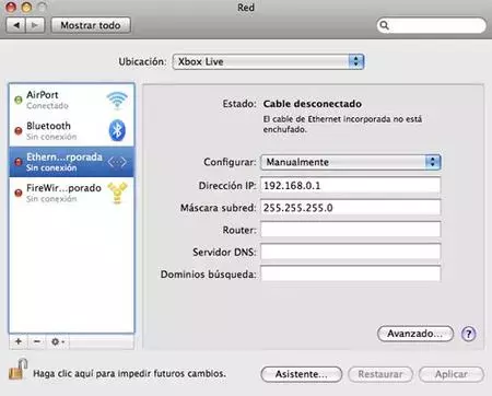 MacBook - Configuración Ethernet para compartir conexión con Xbox 360