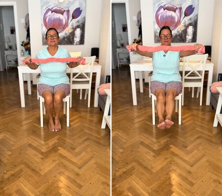 Ejercicios de pilates en silla y con una toalla