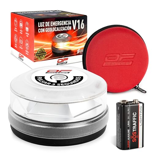 OF MOTOR Baliza V16 Homologada DGT 3.0 con Geolocalización – Luz de Emergencia Coche Ultrapotente 4× Visible Día/Noche –Máxima Cobertura Nacional Multioperador – Datos Incluidos hasta 2038