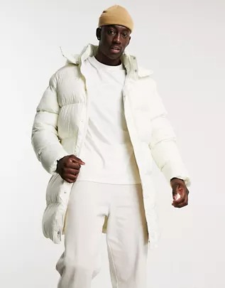 ASOS DESIGN long down jacket in ecru recycled fabric