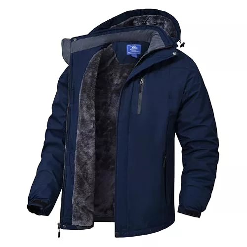 Zoofly Chaqueta Hombre Invierno Esquí Impermeables Montaña Cazadoras Aire Libre Abrigos Térmicos Con Capucha Desmontable Snowboard Parka Azul Tibetano-XL