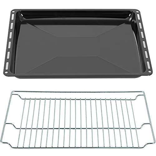 ICQN Juego de bandejas y rejillas para horno y rejilla, 465 x 370 x 30 mm, esmaltada, bandeja para horno y horno, 465 x 360 mm