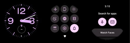 Wear OS インターフェイスの他の部分にアクセントカラーを加えたデザインは次のようになります。 9to5Google のスクリーンショット