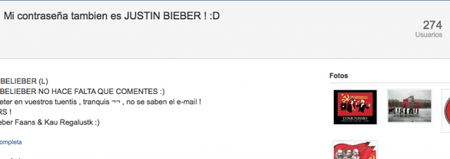 Niñas que tienen de contraseña del Tuenti Justin Bieber y lo predican