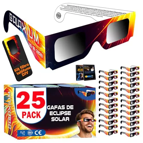Galaxium 25x Gafas Eclipse Solar Homologadas ISO 12312-2 - Aprobadas AAS 2026 - Certificadas CE - Seguras para Observación Directa - Gafas para Ver Eclipse Solar
