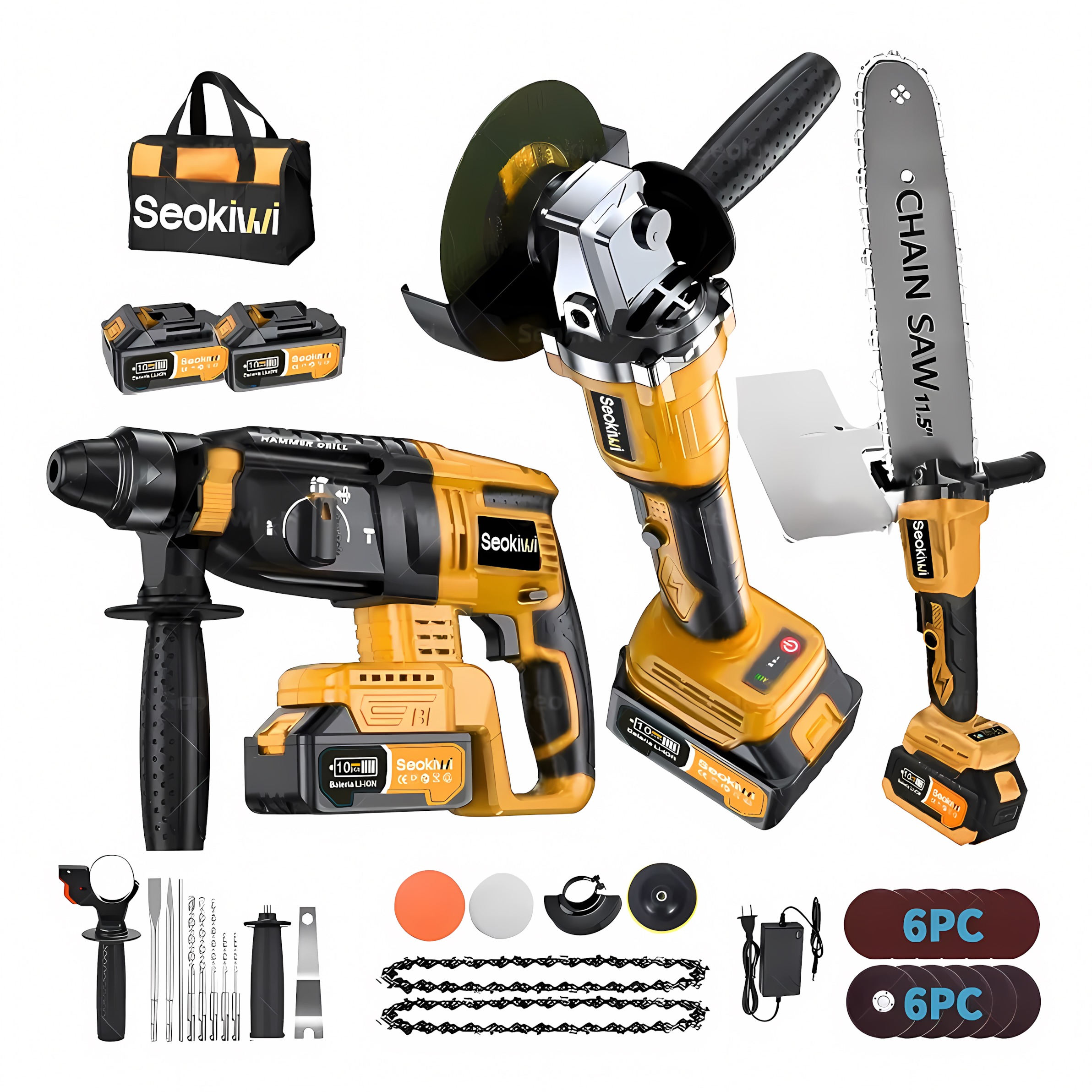 Paquete de taladro rotomartillo con esmeril y accesorios