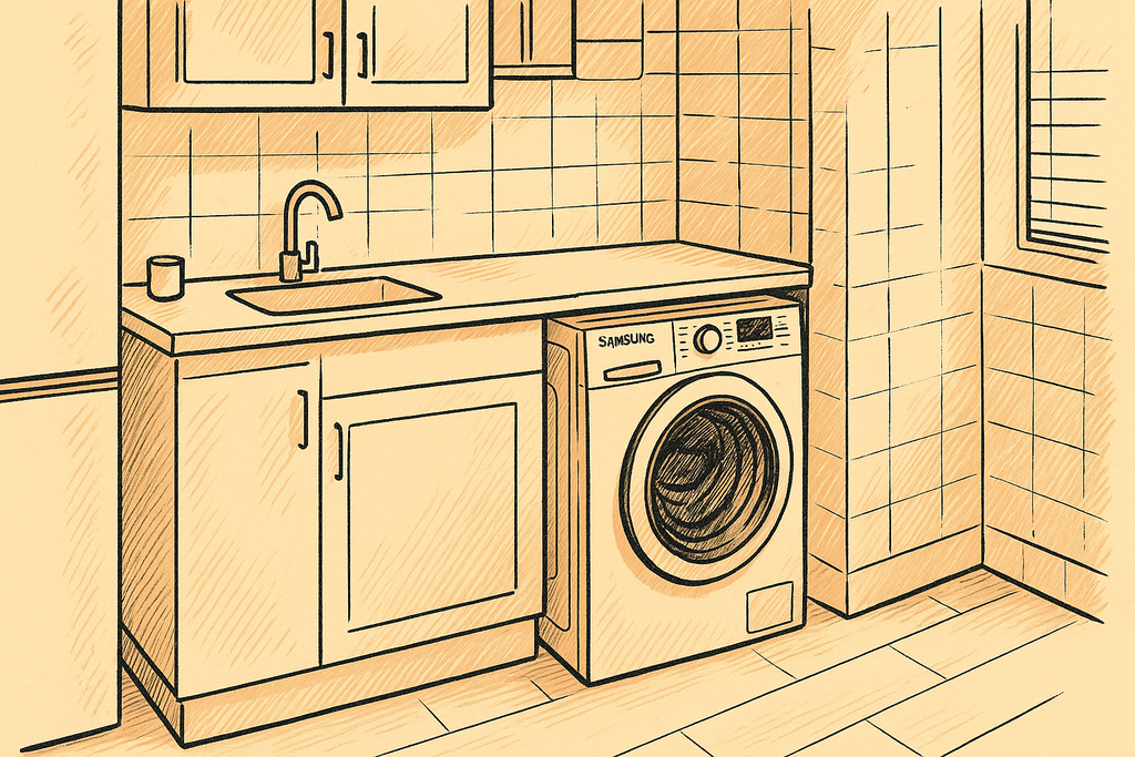 Si vives en un piso pequeño, este el mejor sitio para instalar la lavasecadora si quieres evitar vibraciones y humedad