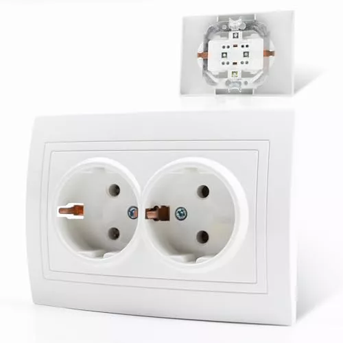 LumiGo Enchufe Doble de Pared, Enchufe Pared Doble, 16A, Blanco